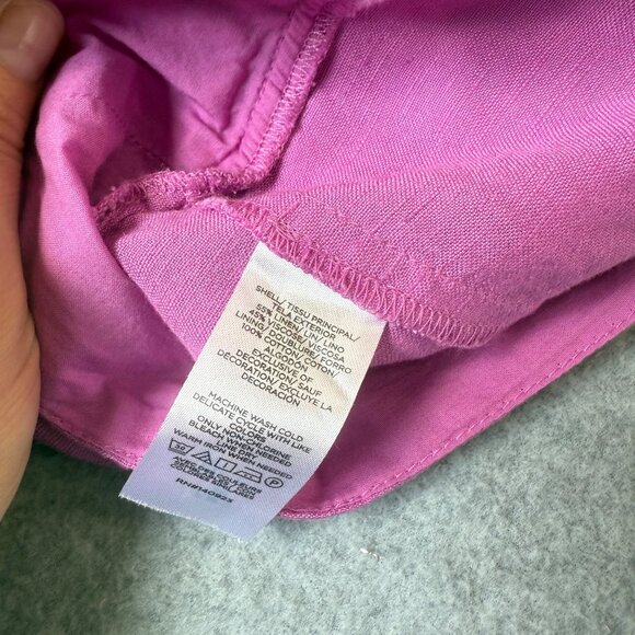LOFT Purple Cutout Linen Blend Pocket Dress Tunic Womens Medium 3/4 Puff Sleeve - Picture 4 of 16